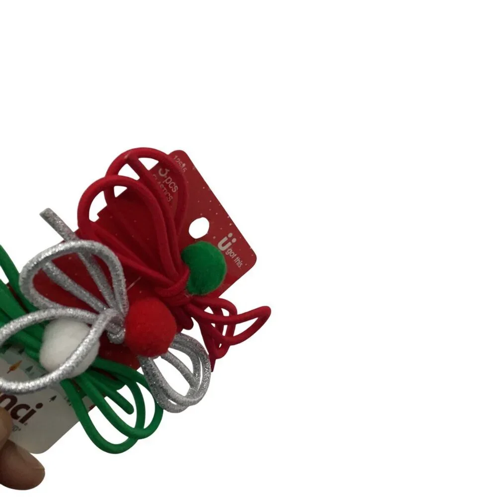 Scunci Christmas Colors Elastic No Pull Hair Ties Festive Bow Red Green 12545‎